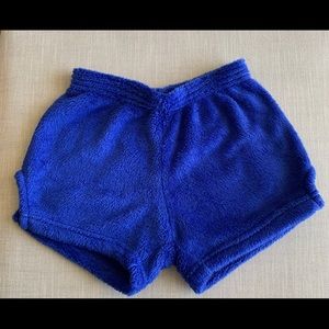 Love and kisses fuzzy shorts royal blue